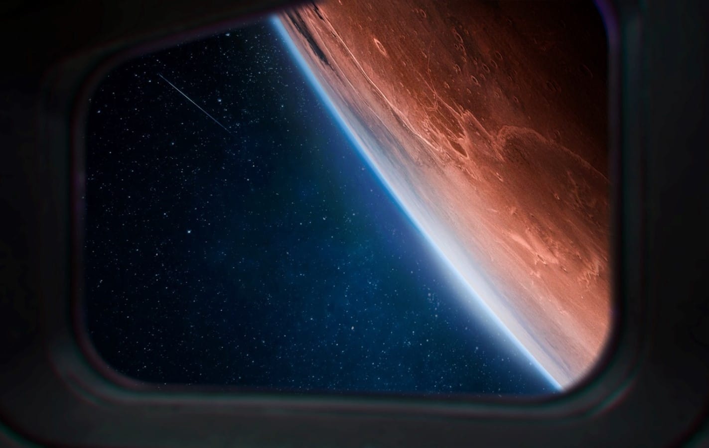 Mars through spaceship window